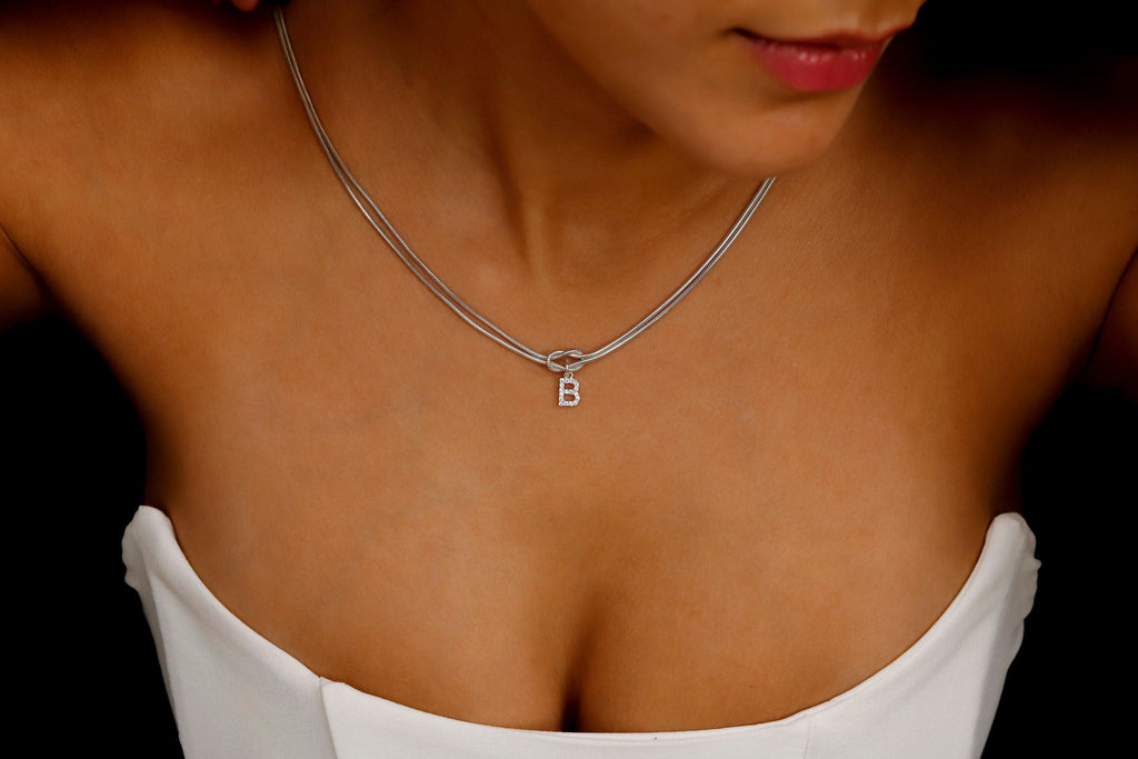 Initial Charm Necklace, Solid 925 Sterling Silver Love Knot