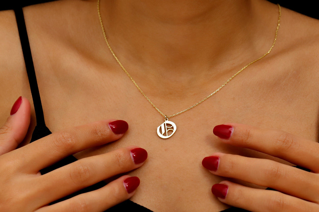 Old English Letter Necklace, 925 Sterling Silver Initial Pendant