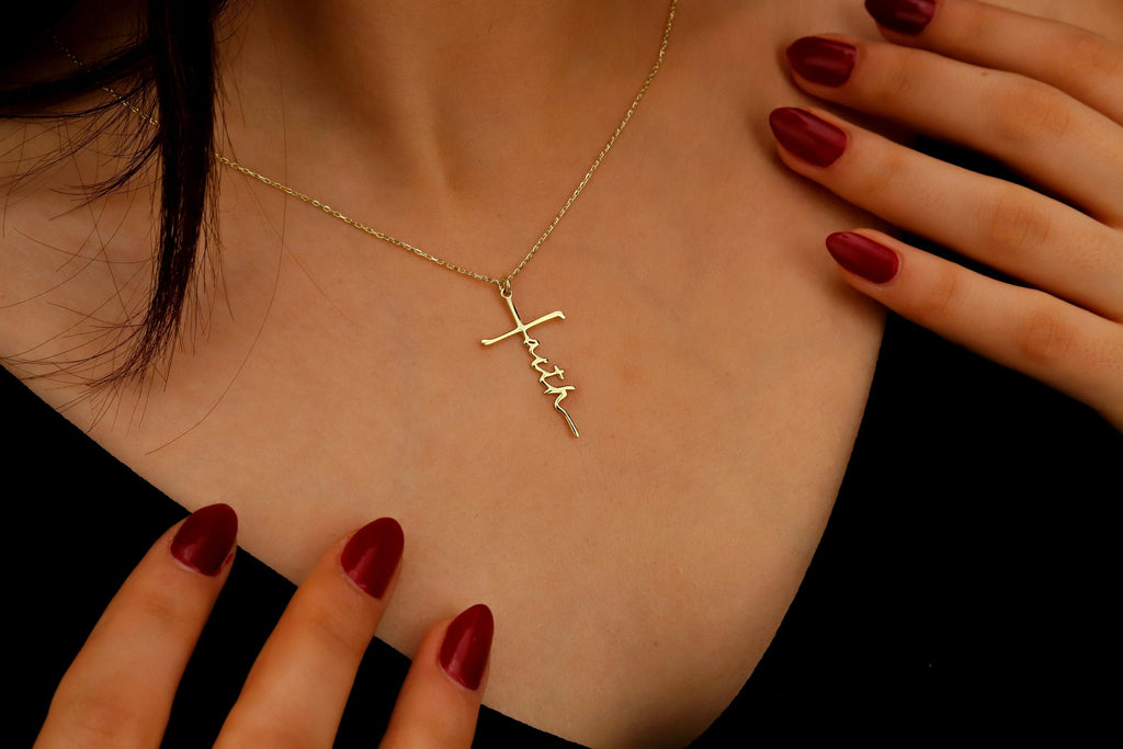 Personalized Cross Name Necklace, Sterling Silver Faith Pendant