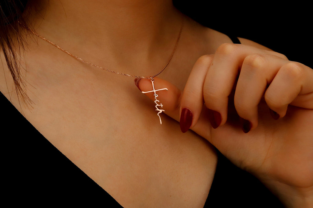 Personalized Cross Name Necklace, Sterling Silver Faith Pendant