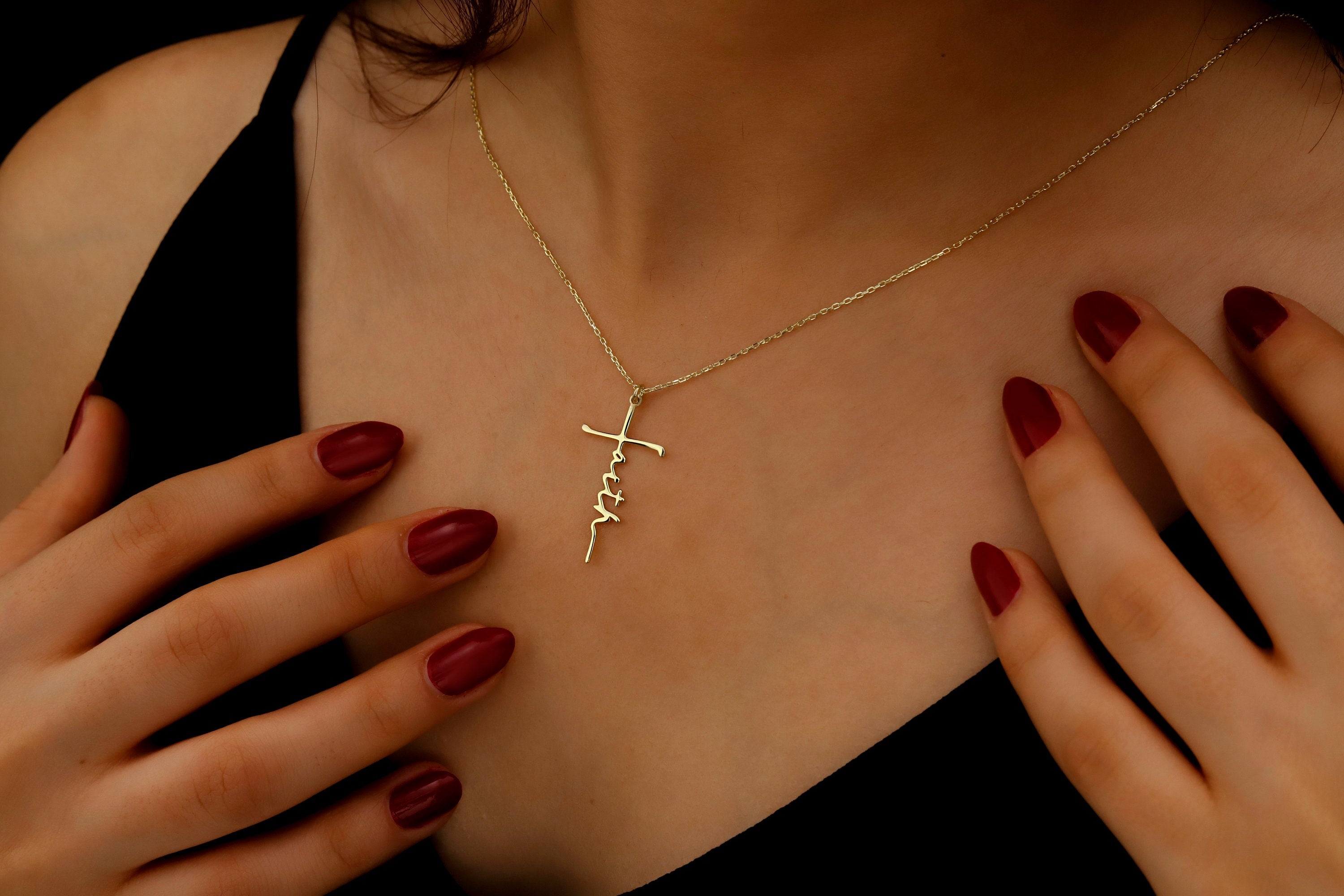 Personalized Cross Name Necklace, Sterling Silver Faith Pendant