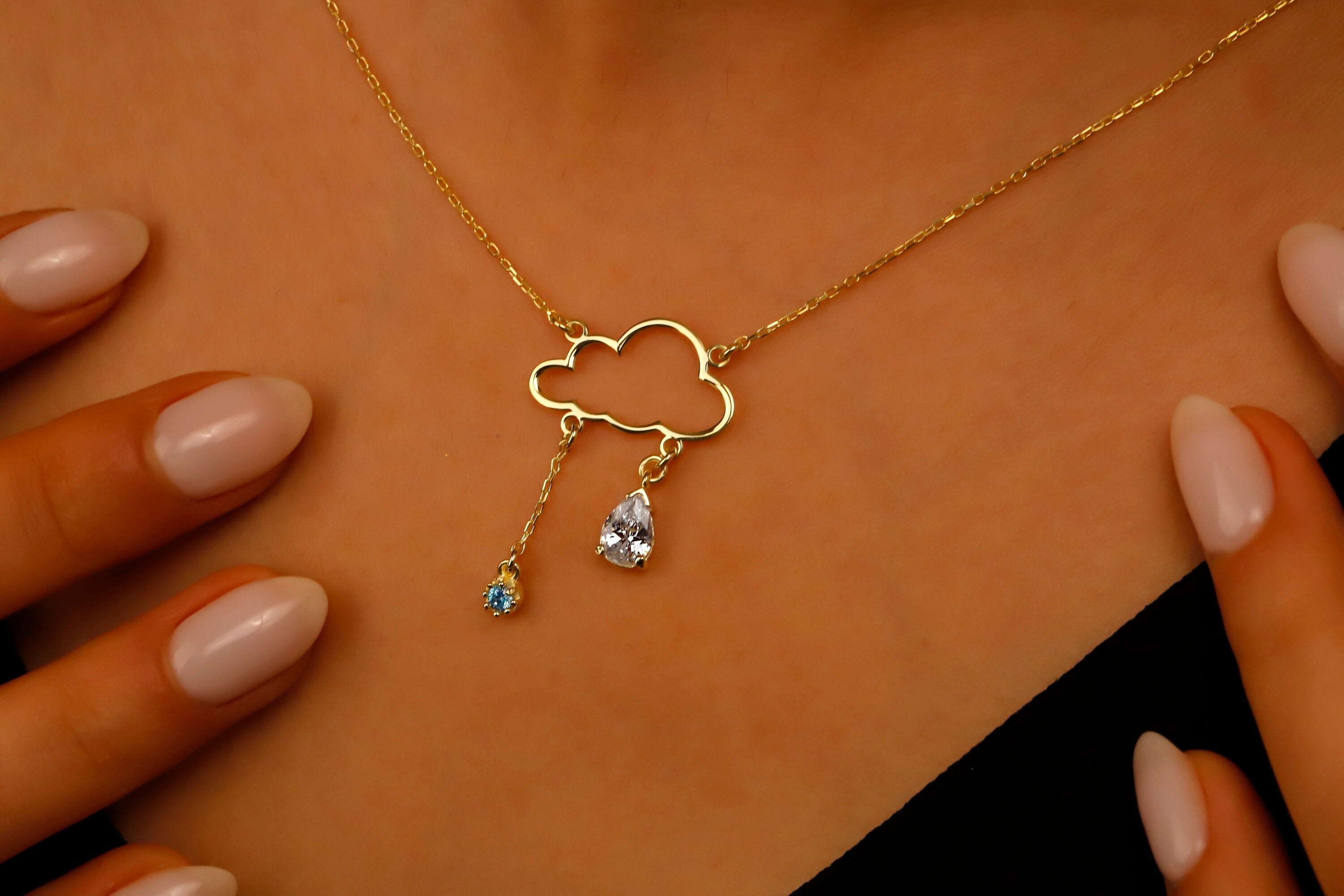 Sterling Silver Cloud Necklace With Diamond & Turquoise Pendant