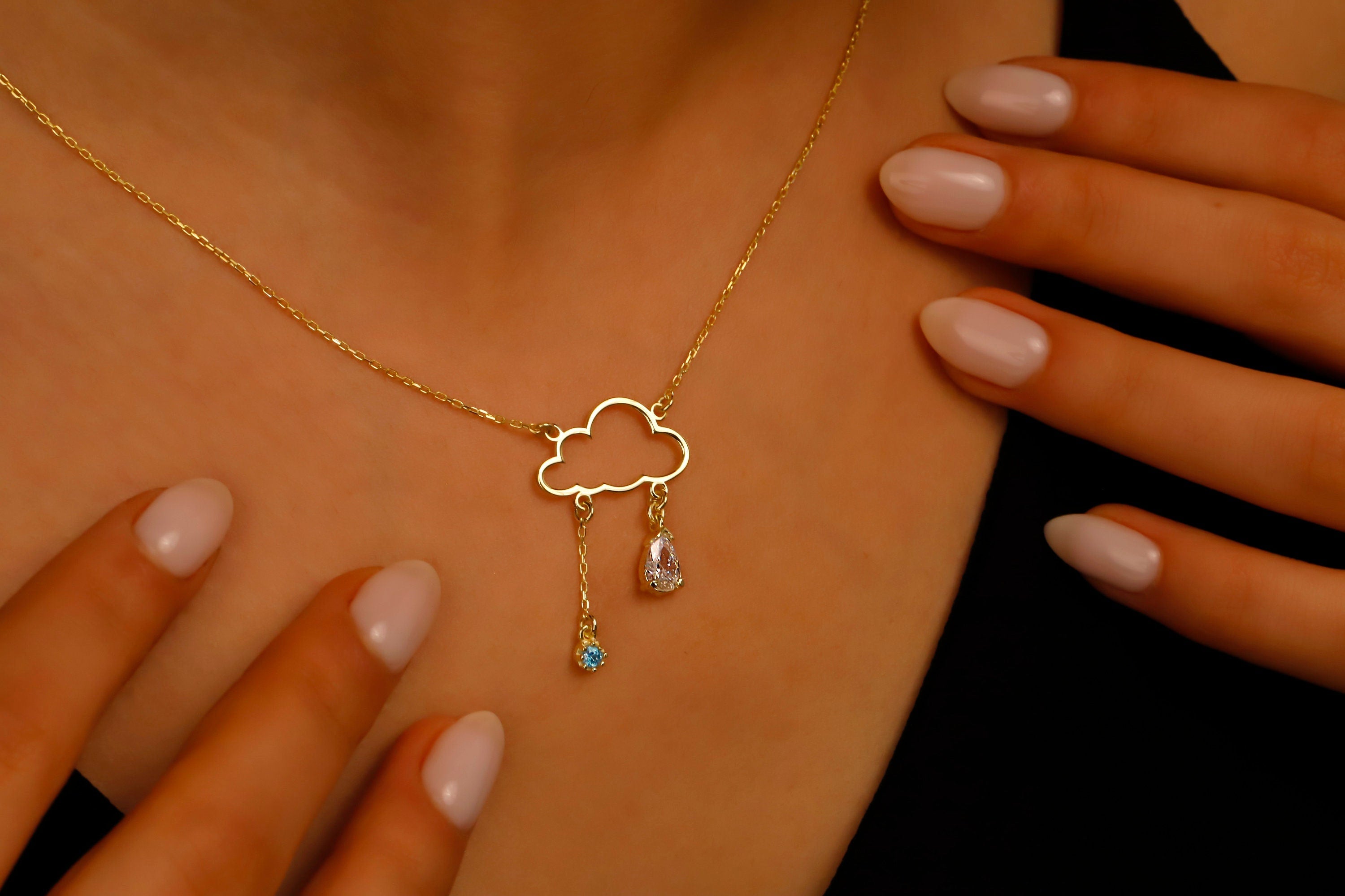 Sterling Silver Cloud Necklace With Diamond & Turquoise Pendant