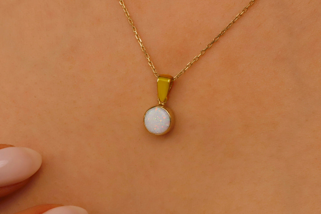 White Opal Charm Necklace, Sterling Silver Pendant