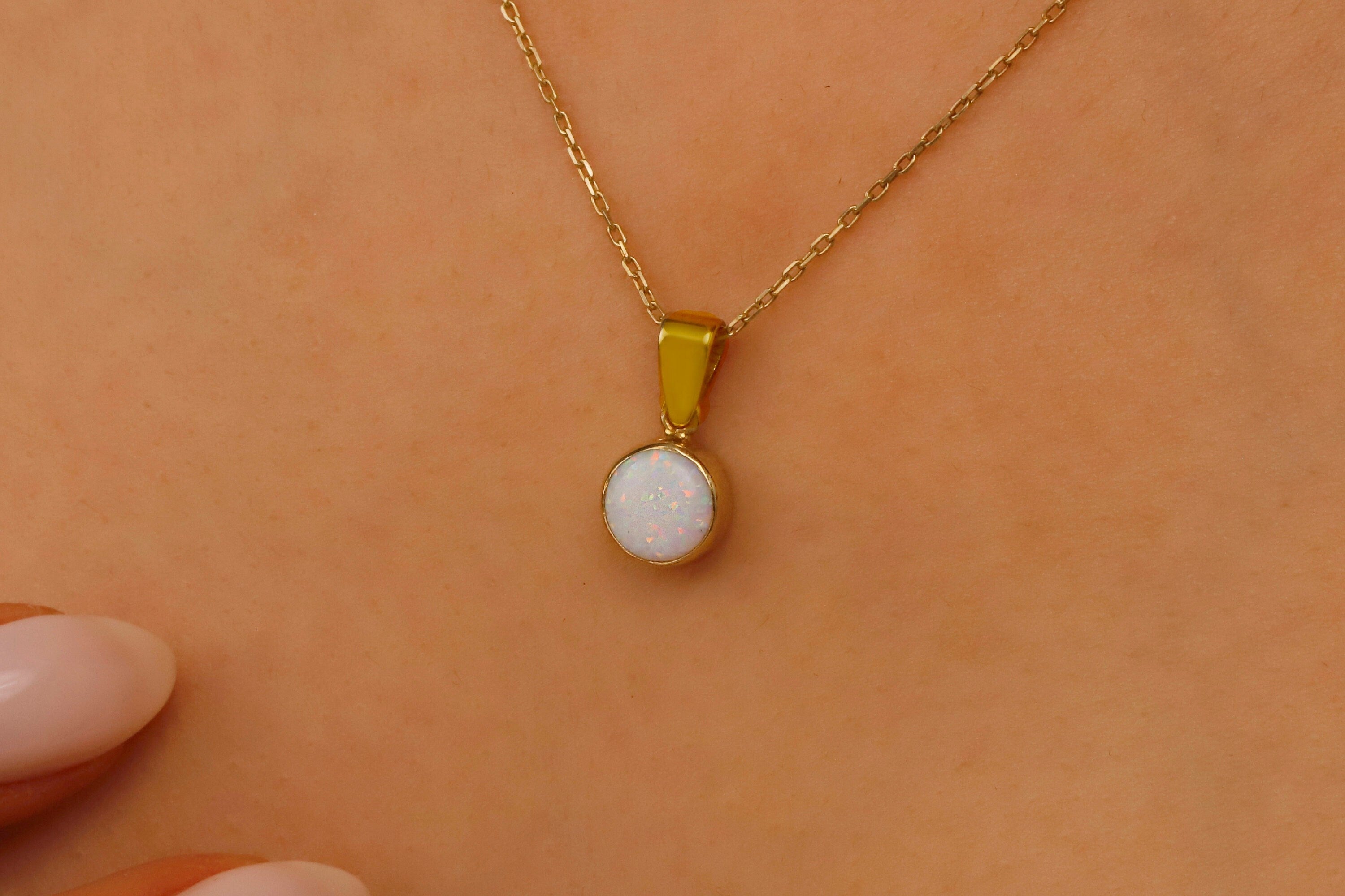 White Opal Charm Necklace, Sterling Silver Pendant