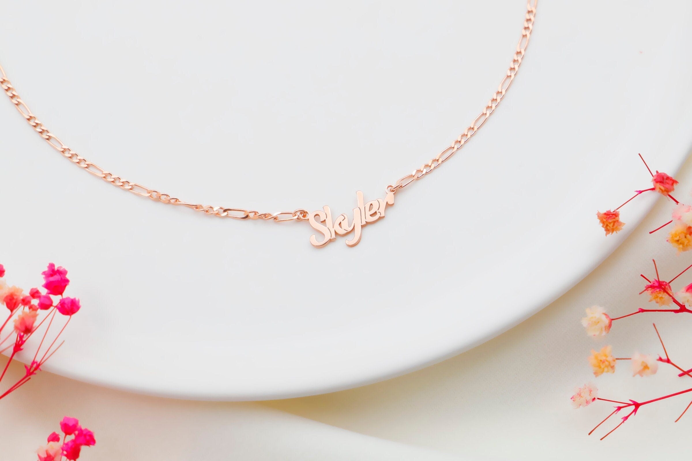 Custom Name Necklace, 14K Gold Filled Figaro Or Pipe Chain