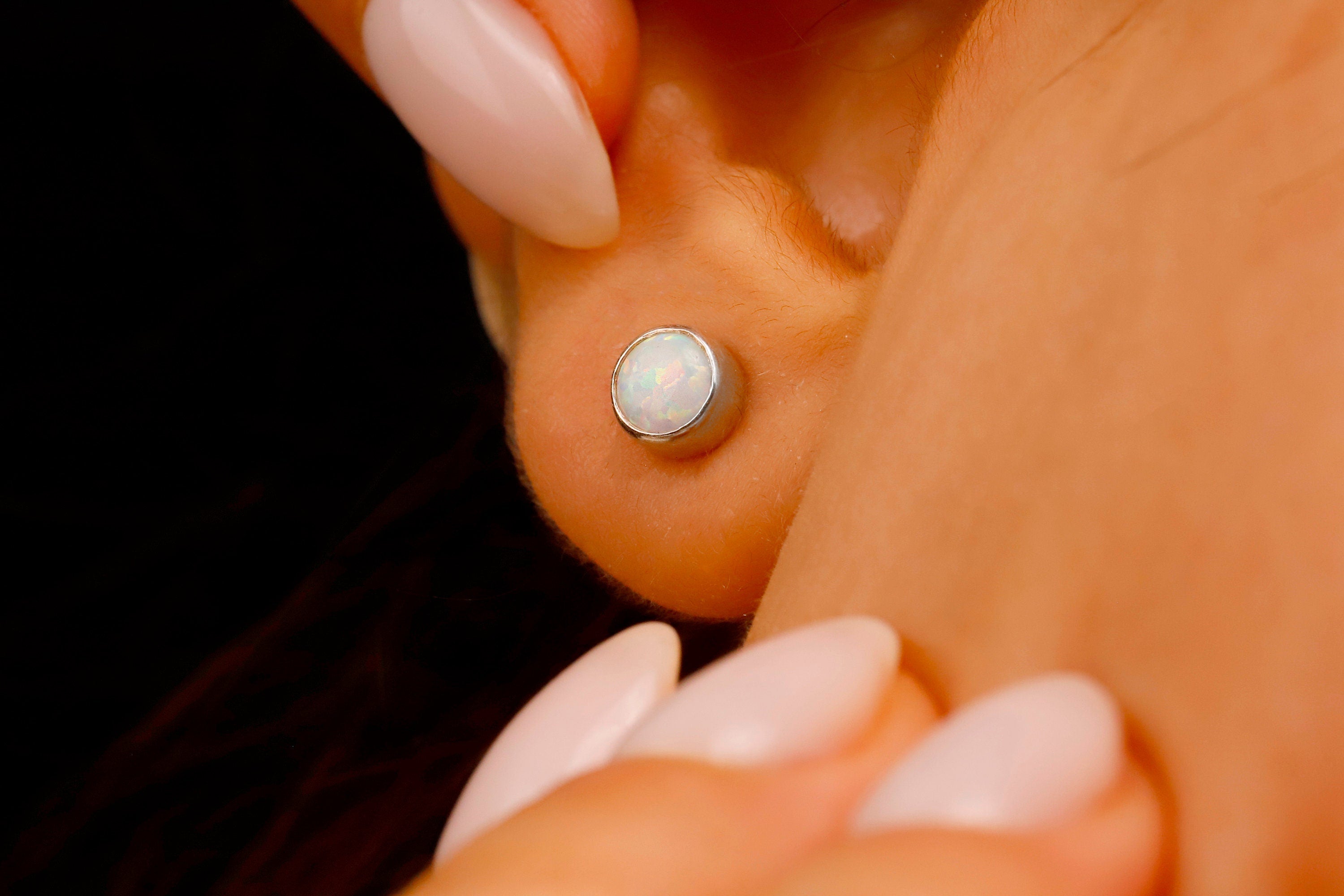 Opal Stud Earrings, 925 Sterling Silver White Opal Stud Earrings