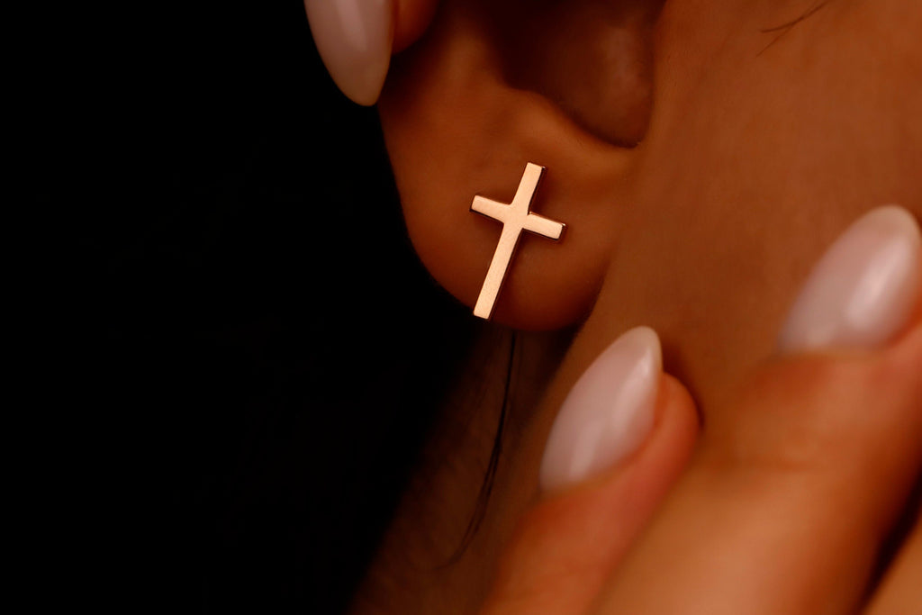 Sterling Silver Cross Earrings, 925 Sterling Silver Stud Earrings