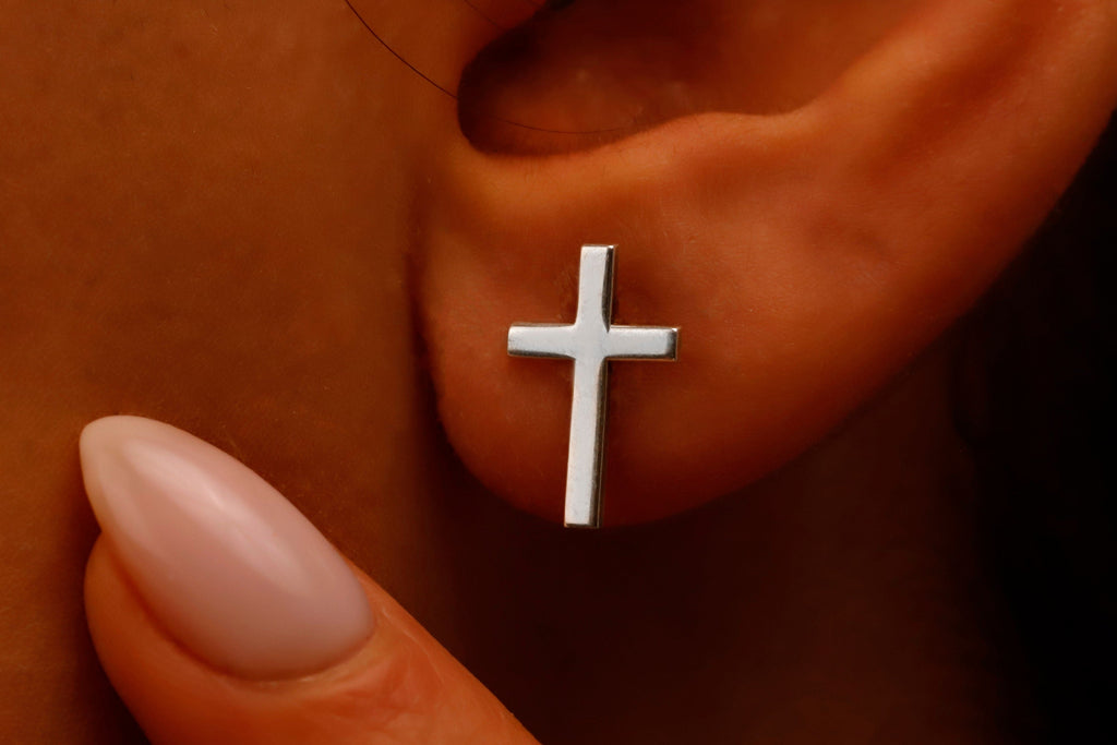 Sterling Silver Cross Earrings, 925 Sterling Silver Stud Earrings