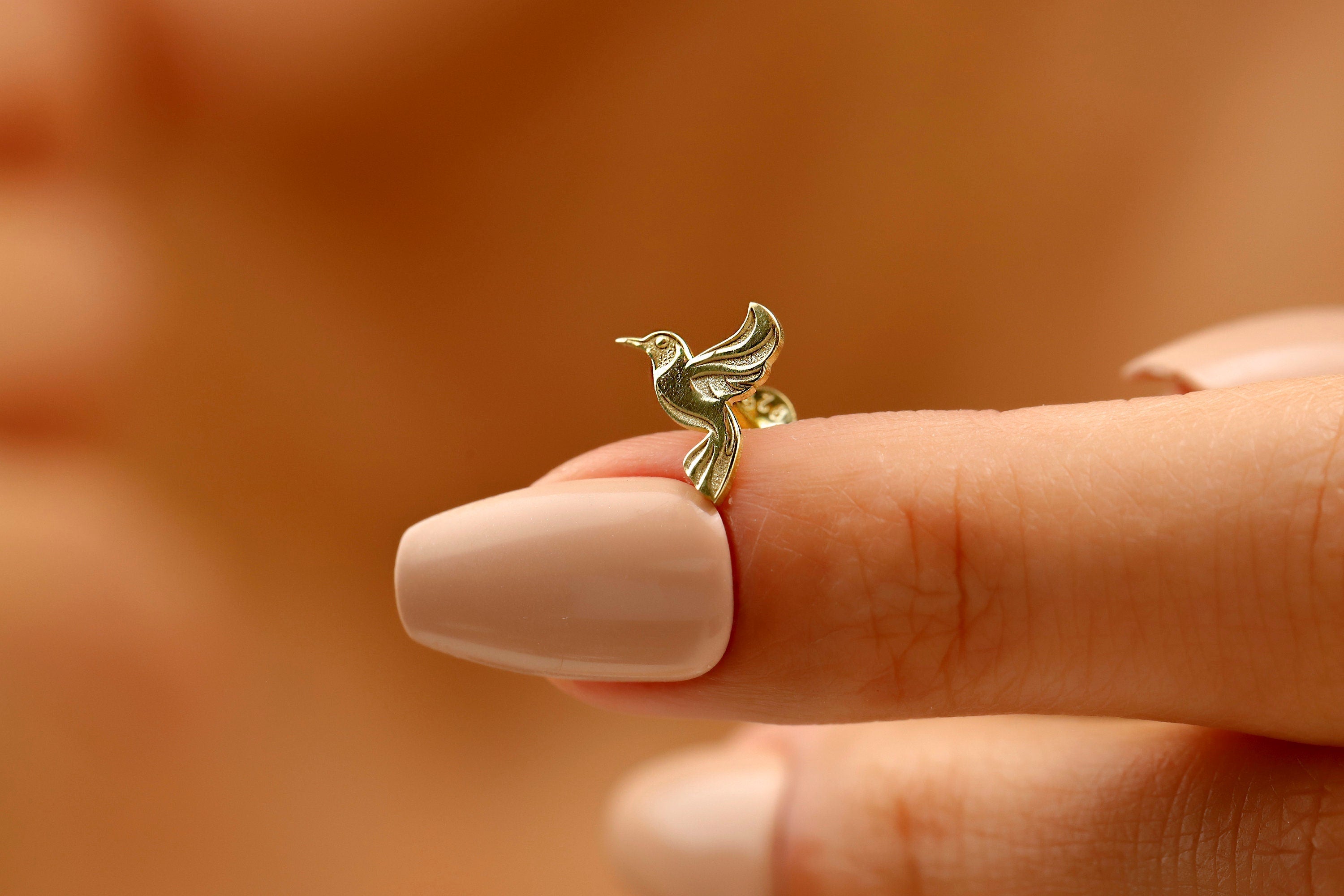 Hummingbird Earrings, 925 Sterling Silver Bird Stud Earrings