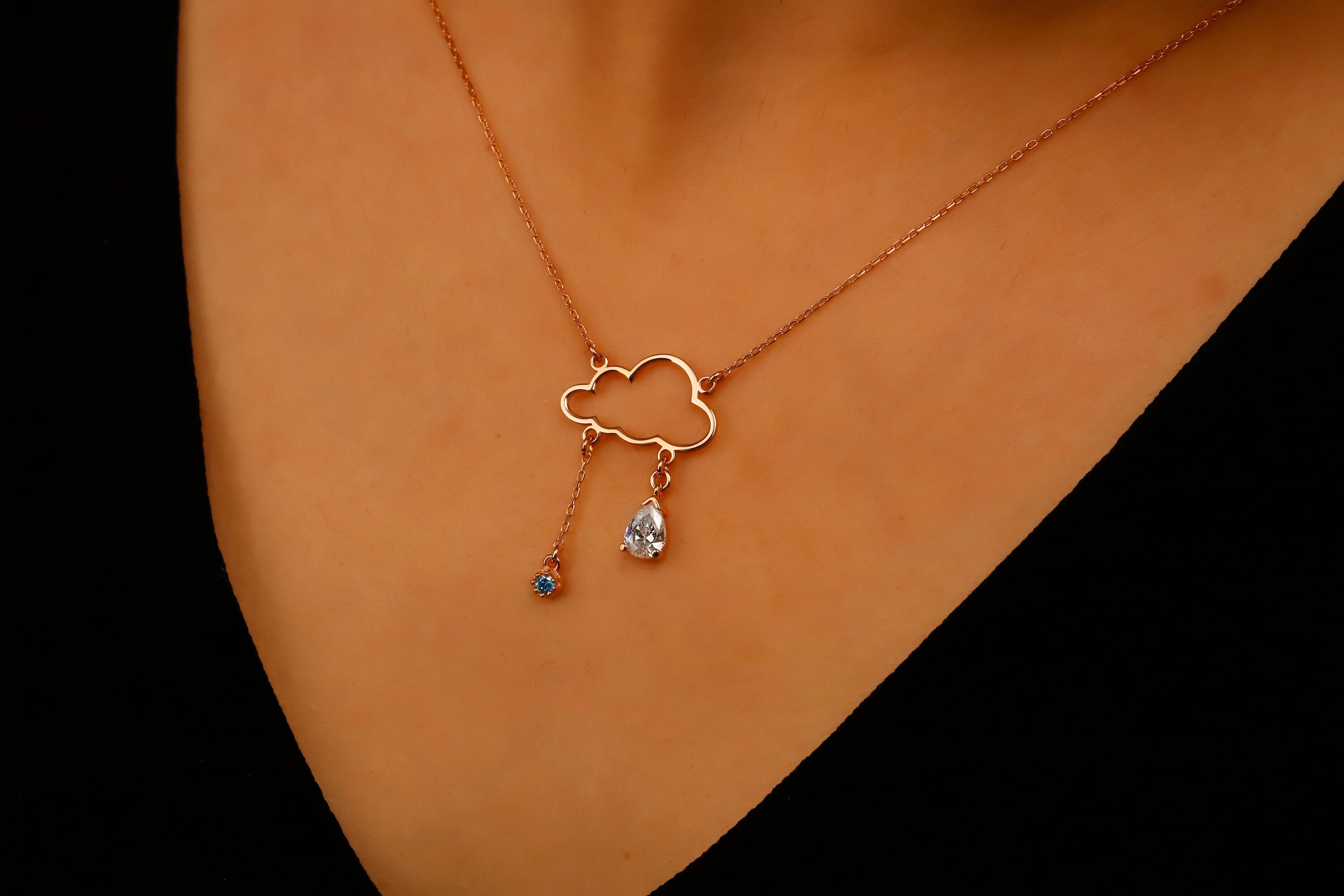Sterling Silver Cloud Necklace With Diamond & Turquoise Pendant