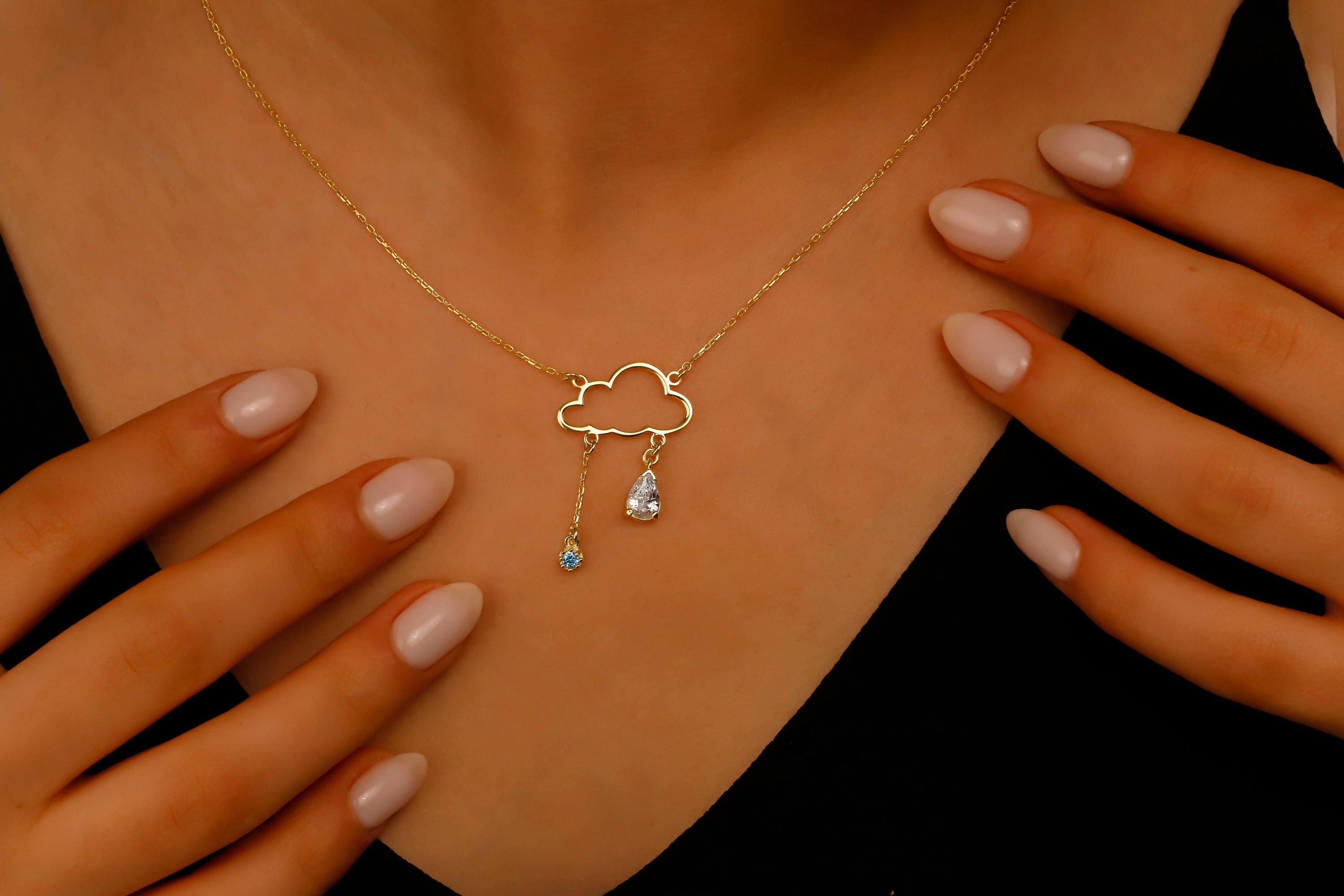 Sterling Silver Cloud Necklace With Diamond & Turquoise Pendant