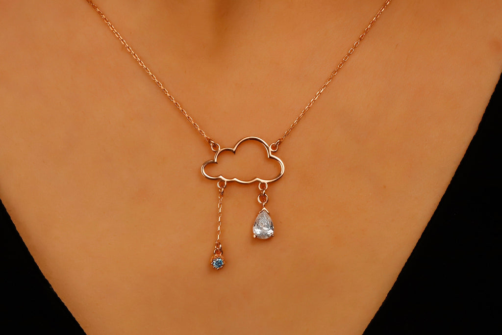 Sterling Silver Cloud Necklace With Diamond & Turquoise Pendant