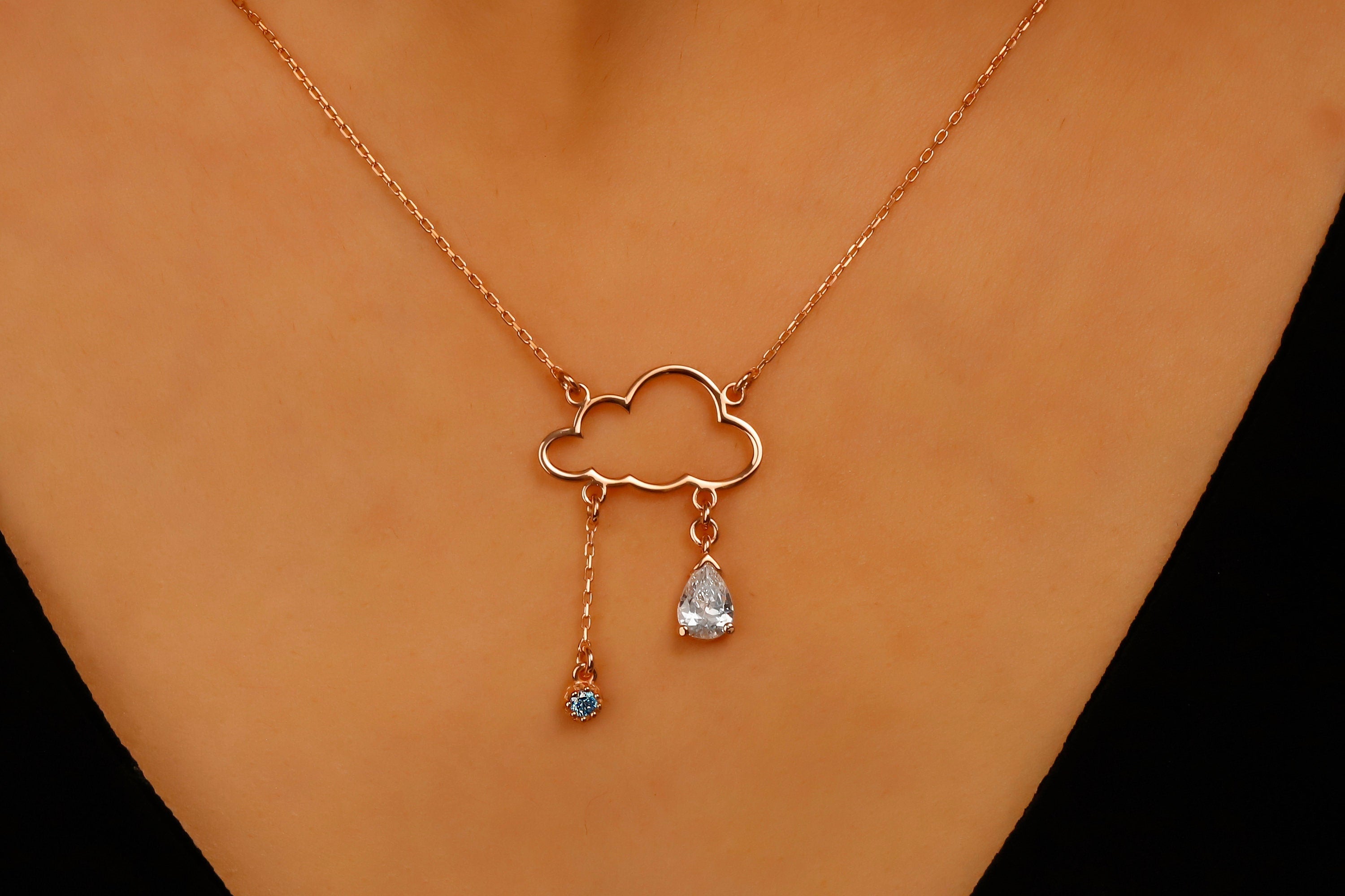 Sterling Silver Cloud Necklace With Diamond & Turquoise Pendant