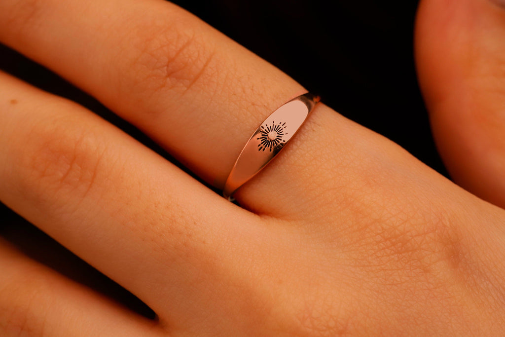 Sterling Silver Sun Ring, Dainty Adjustable Sunrise Band