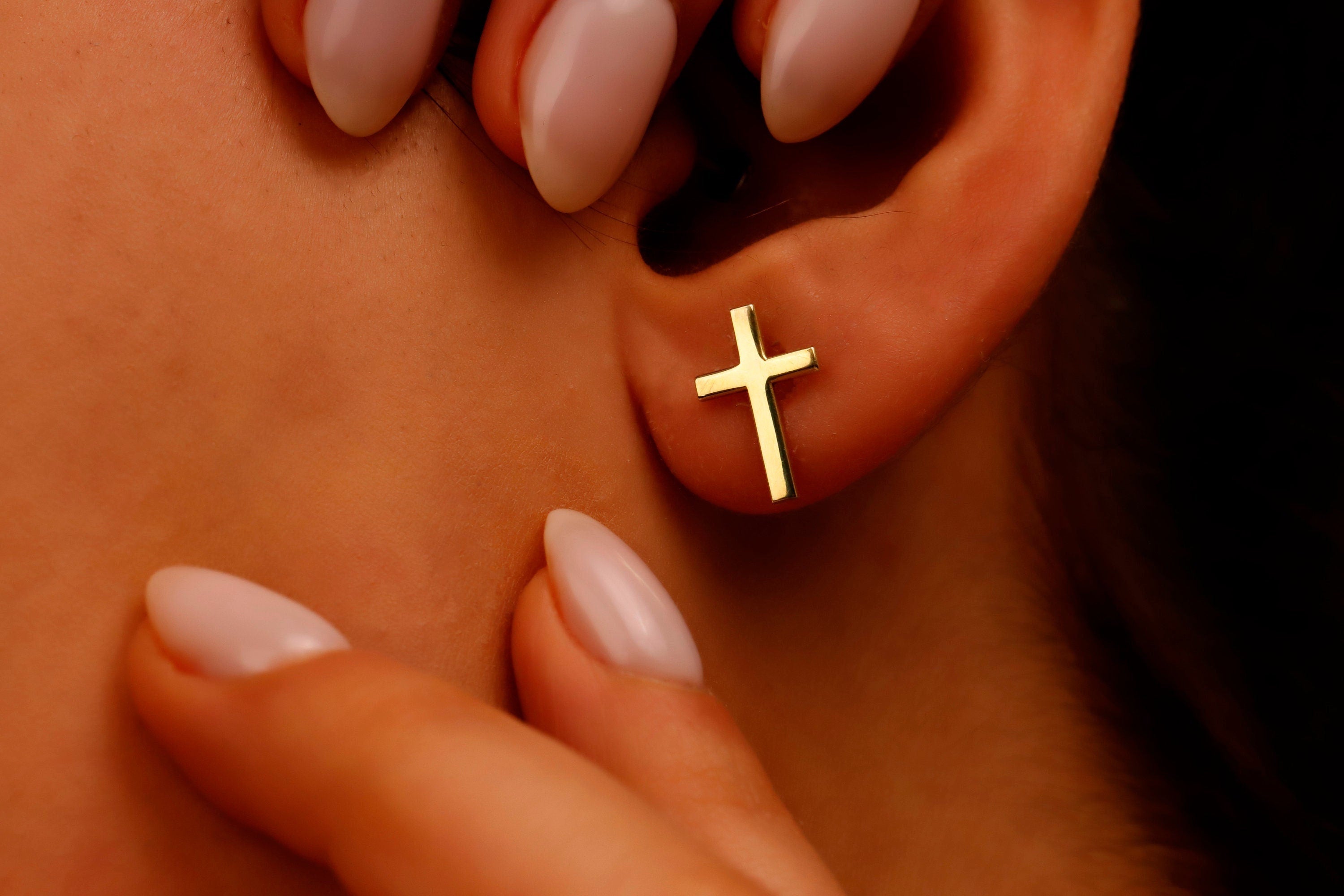 Sterling Silver Cross Earrings, 925 Sterling Silver Stud Earrings