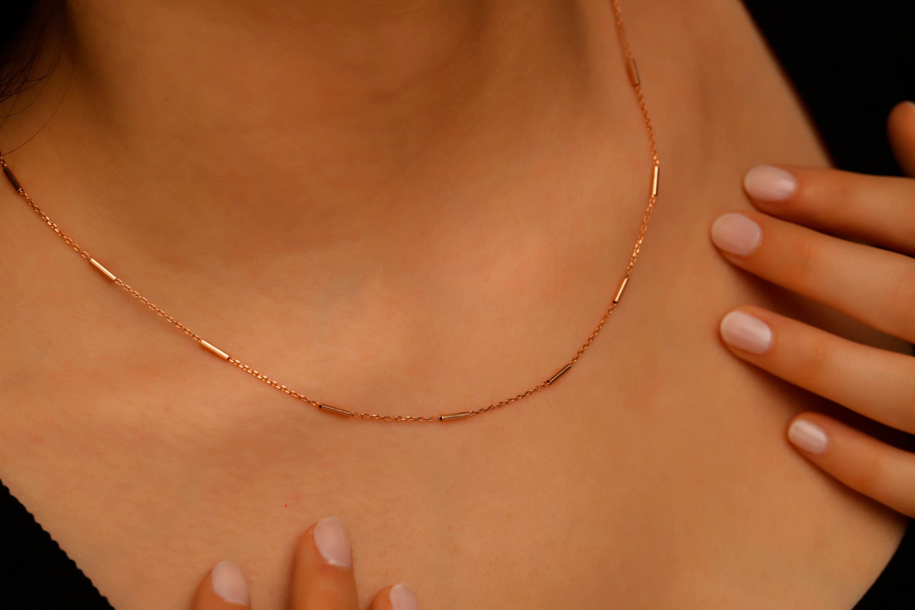 Sterling Silver Satellite Choker Necklace, Dainty Bar Chain