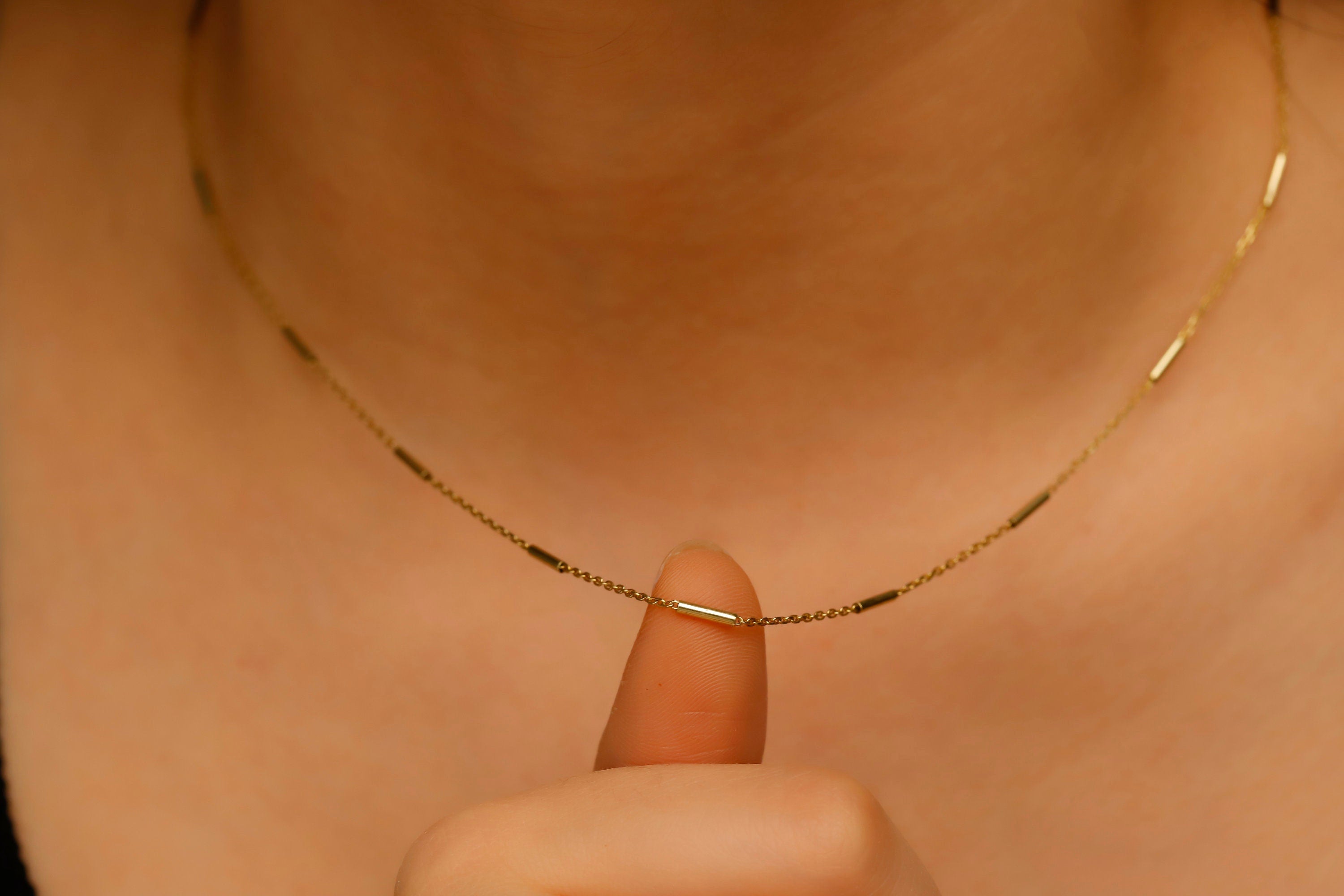 Sterling Silver Satellite Choker Necklace, Dainty Bar Chain