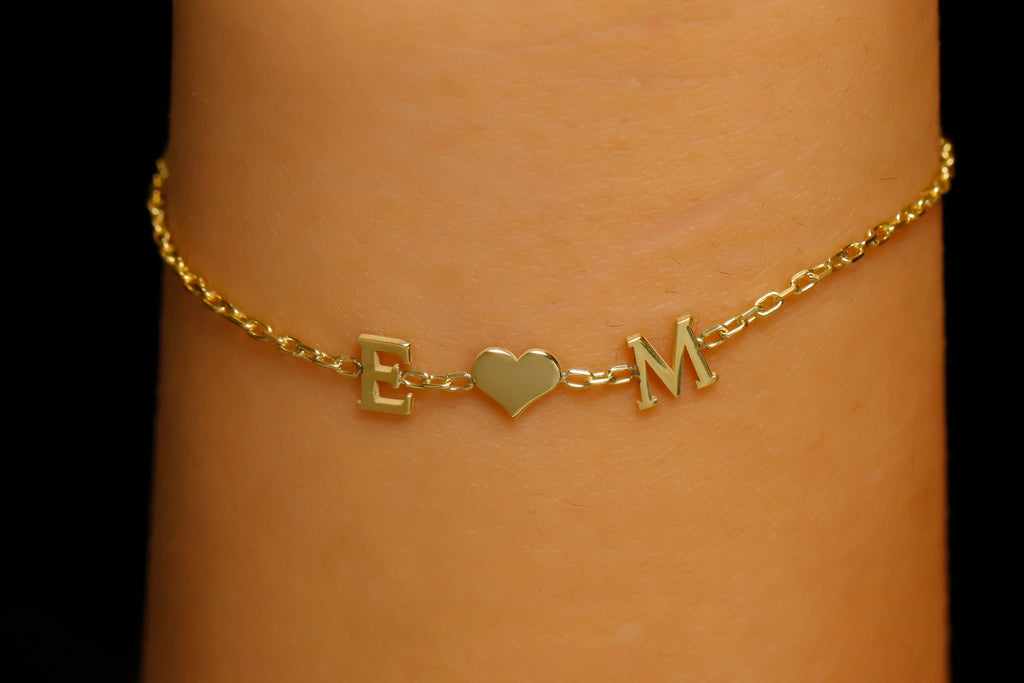Personalized Initial Bracelet, Sterling Silver Heart Birthstone