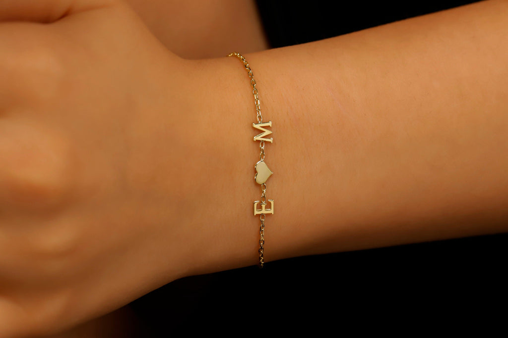 Personalized Initial Bracelet, Sterling Silver Heart Birthstone