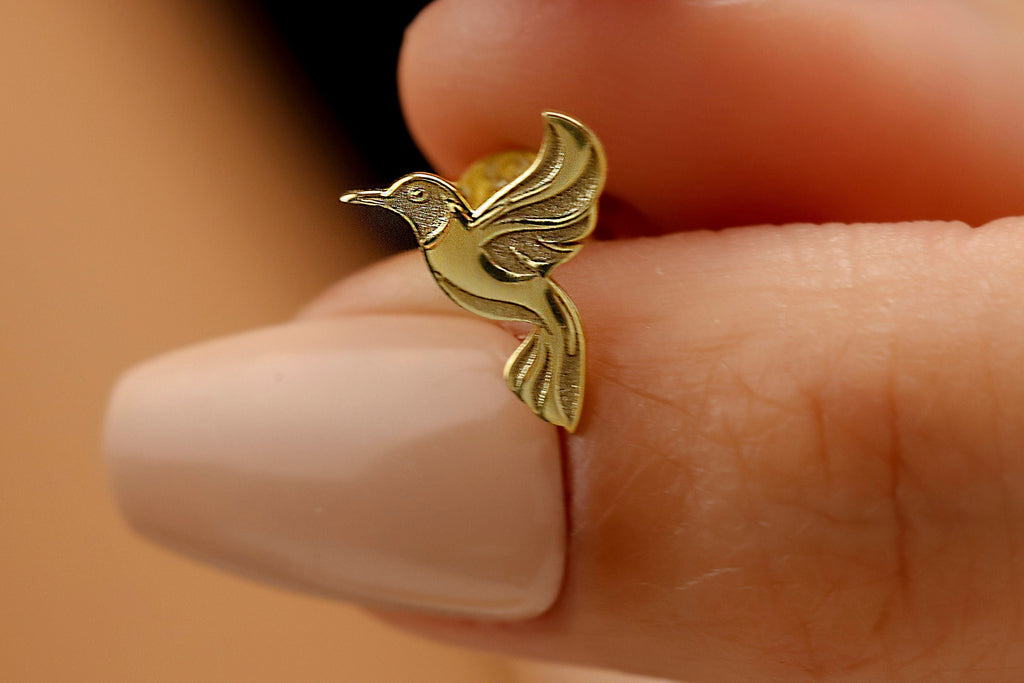 Hummingbird Earrings, 925 Sterling Silver Bird Stud Earrings
