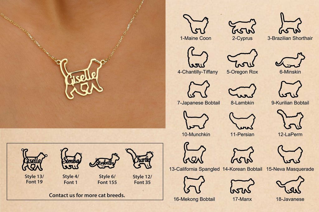Custom Cat Name Necklace, Sterling Silver Personalized Pet Charm