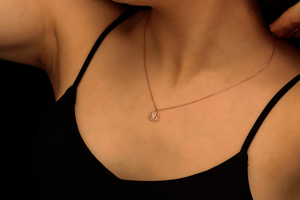 Vine Monogram Necklace, Sterling Silver Personalized Necklace