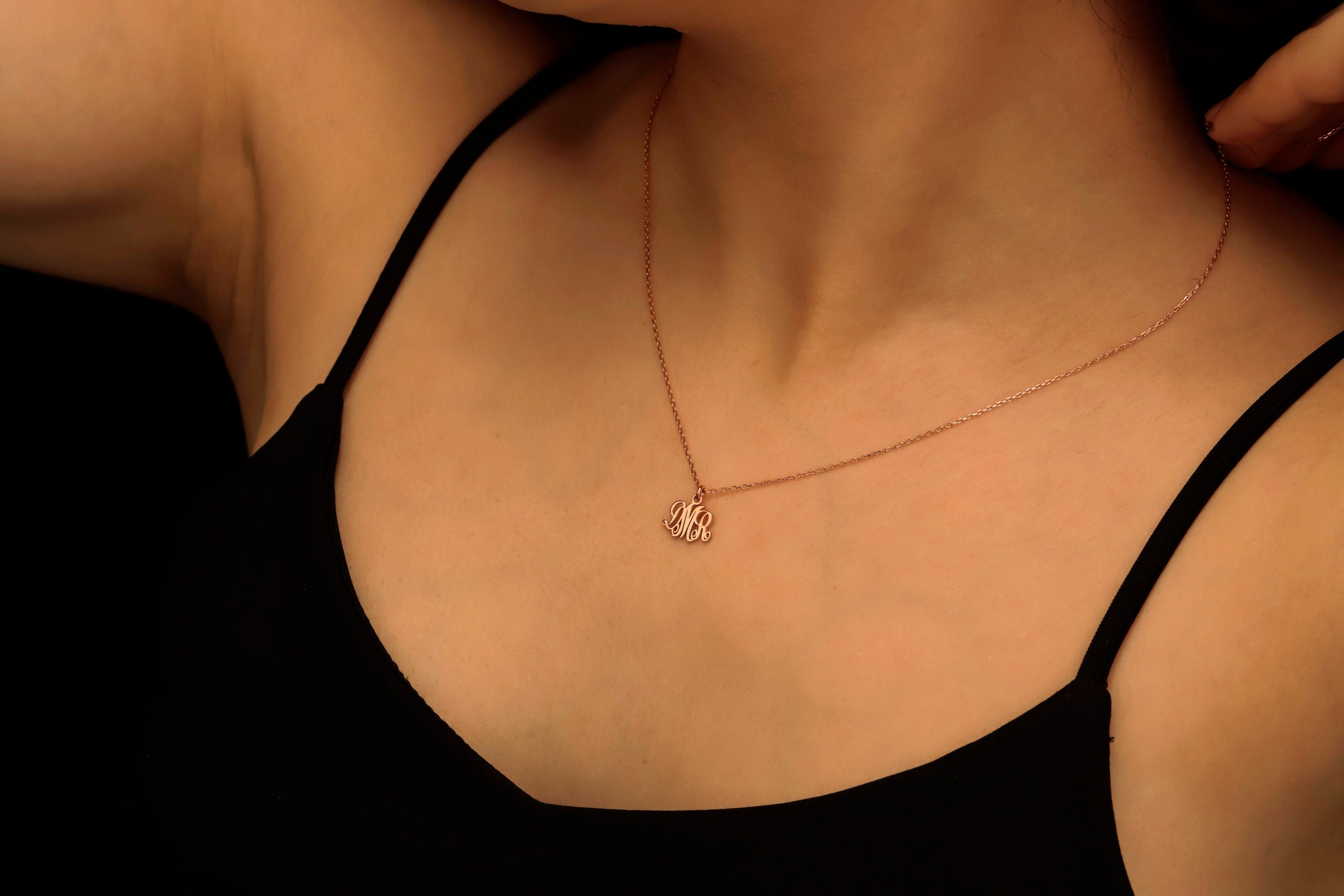 Vine Monogram Necklace, Sterling Silver Personalized Necklace