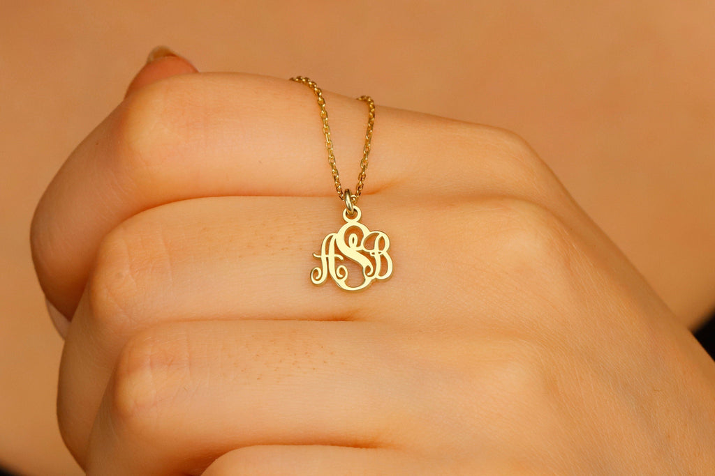Vine Monogram Necklace, Sterling Silver Personalized Necklace
