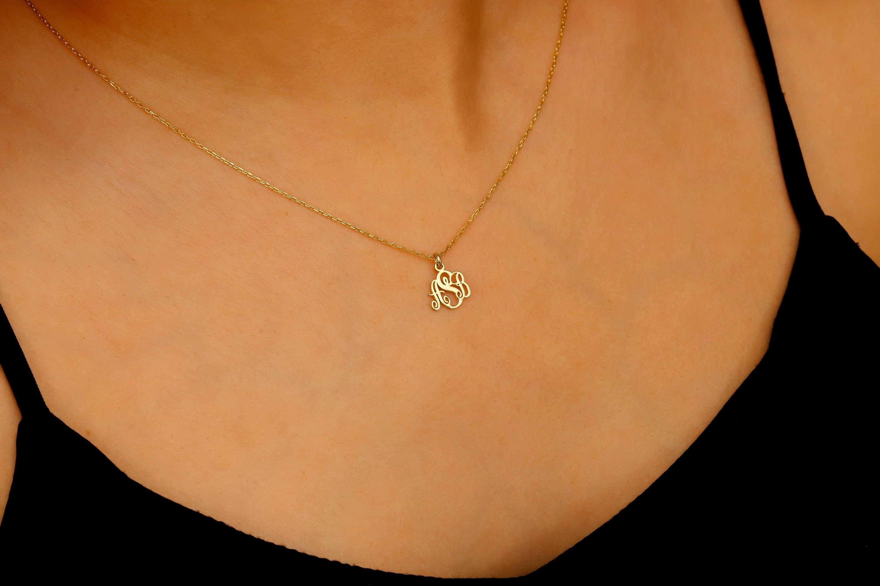 Vine Monogram Necklace, Sterling Silver Personalized Necklace