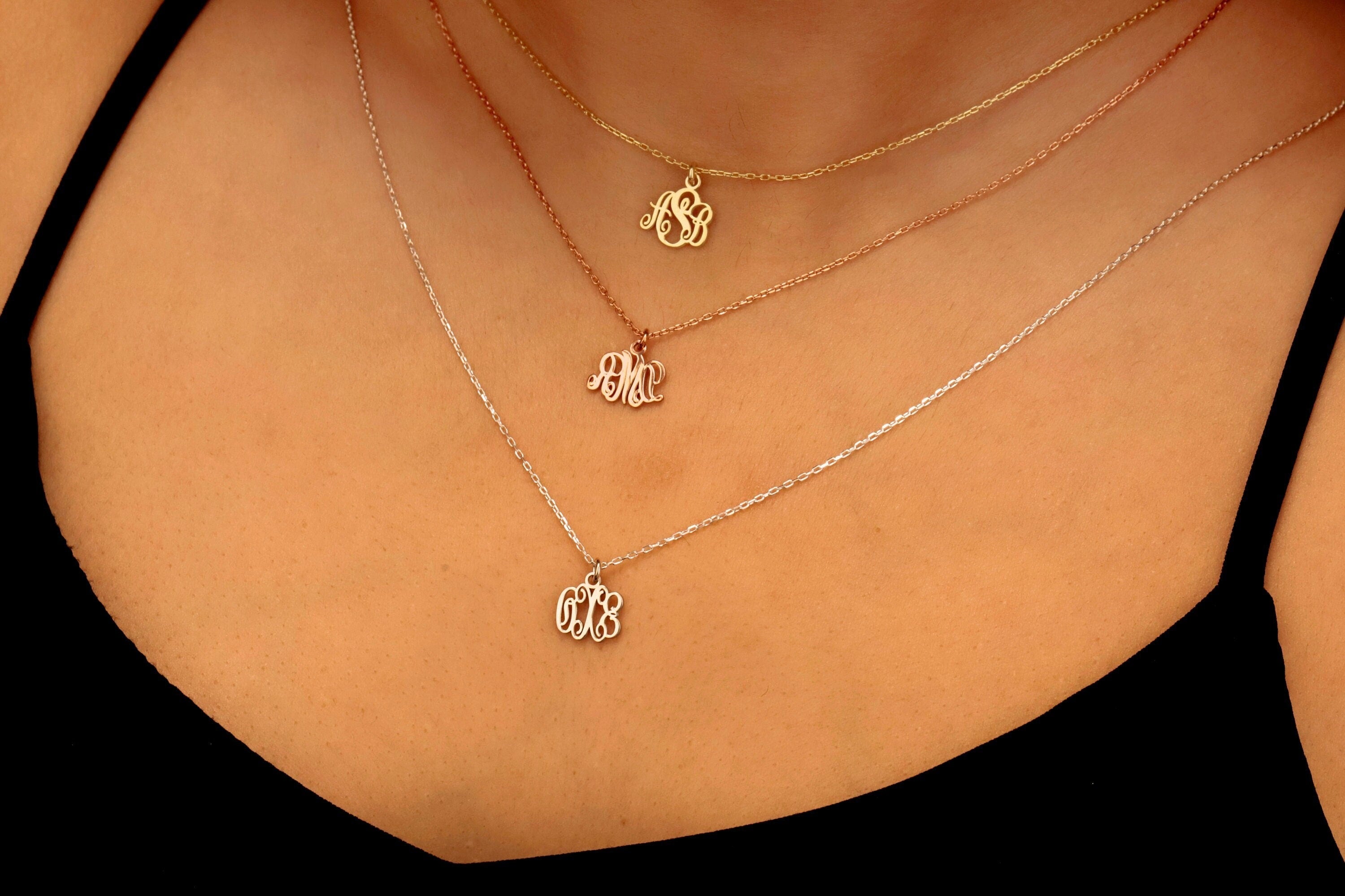 Vine Monogram Necklace, Sterling Silver Personalized Necklace