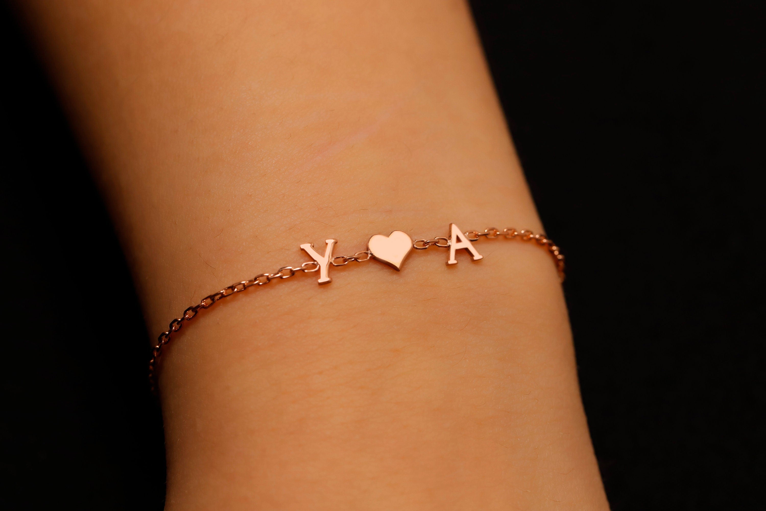 Personalized Initial Bracelet, Sterling Silver Heart Birthstone