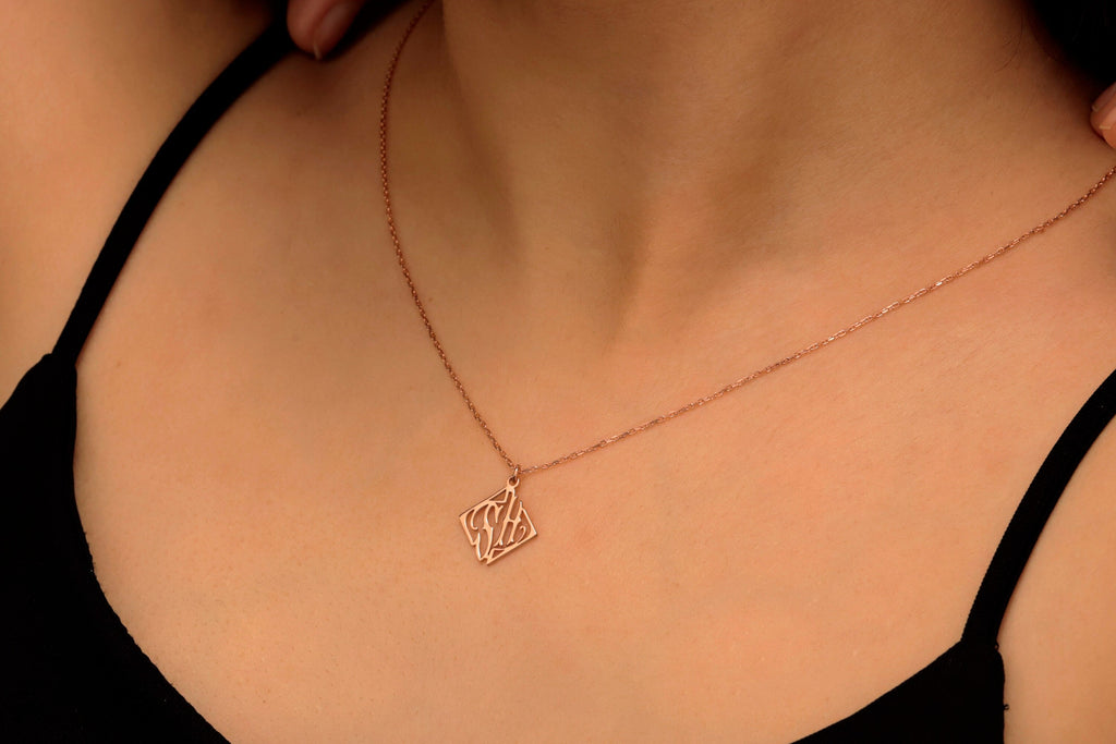 Two Letter Monogram Necklace, 14K Gold Filled Initials Pendant