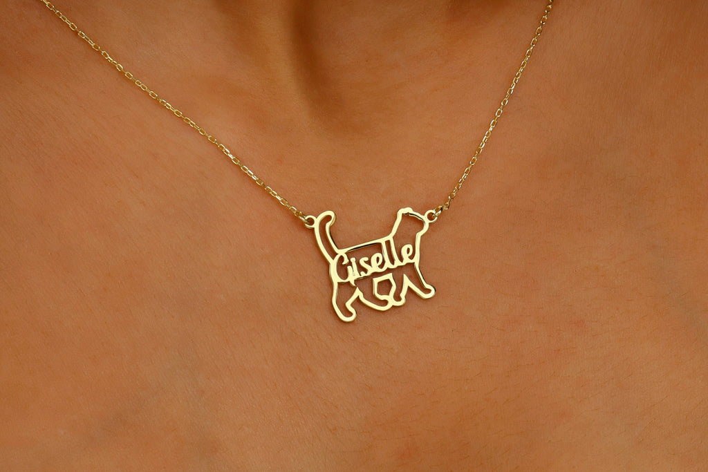 Custom Cat Name Necklace, Sterling Silver Personalized Pet Charm