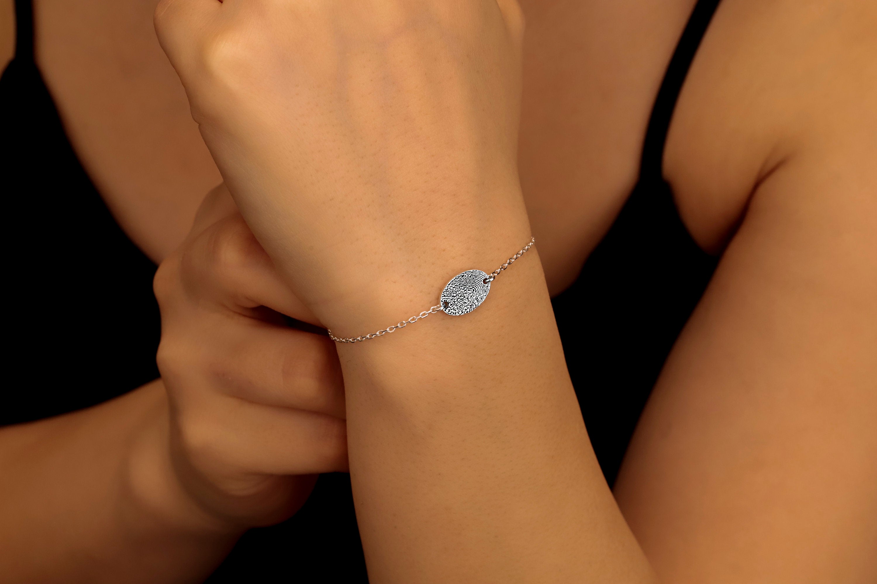 Fingerprint Handwriting Bracelet, Sterling Silver Memorial Gift