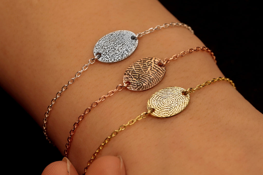 Fingerprint Handwriting Bracelet, Sterling Silver Memorial Gift