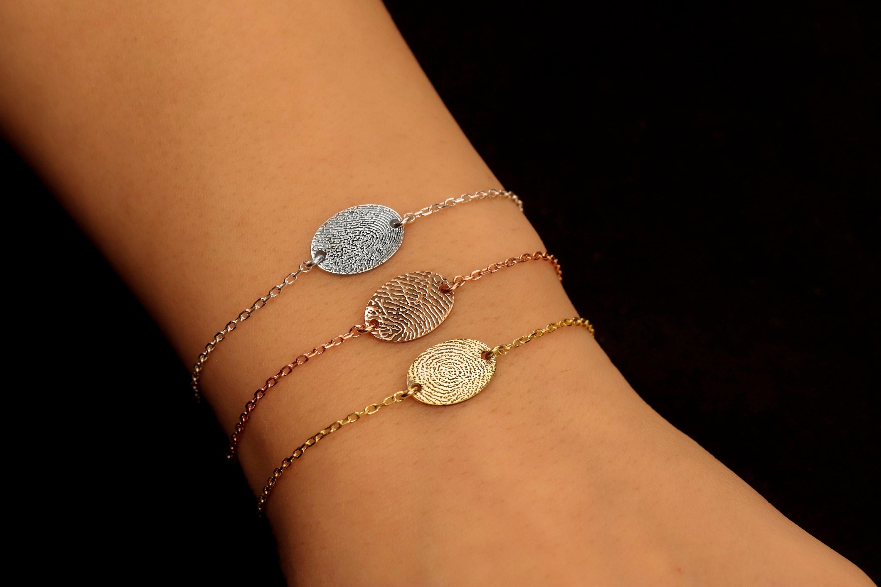 Fingerprint Handwriting Bracelet, Sterling Silver Memorial Gift