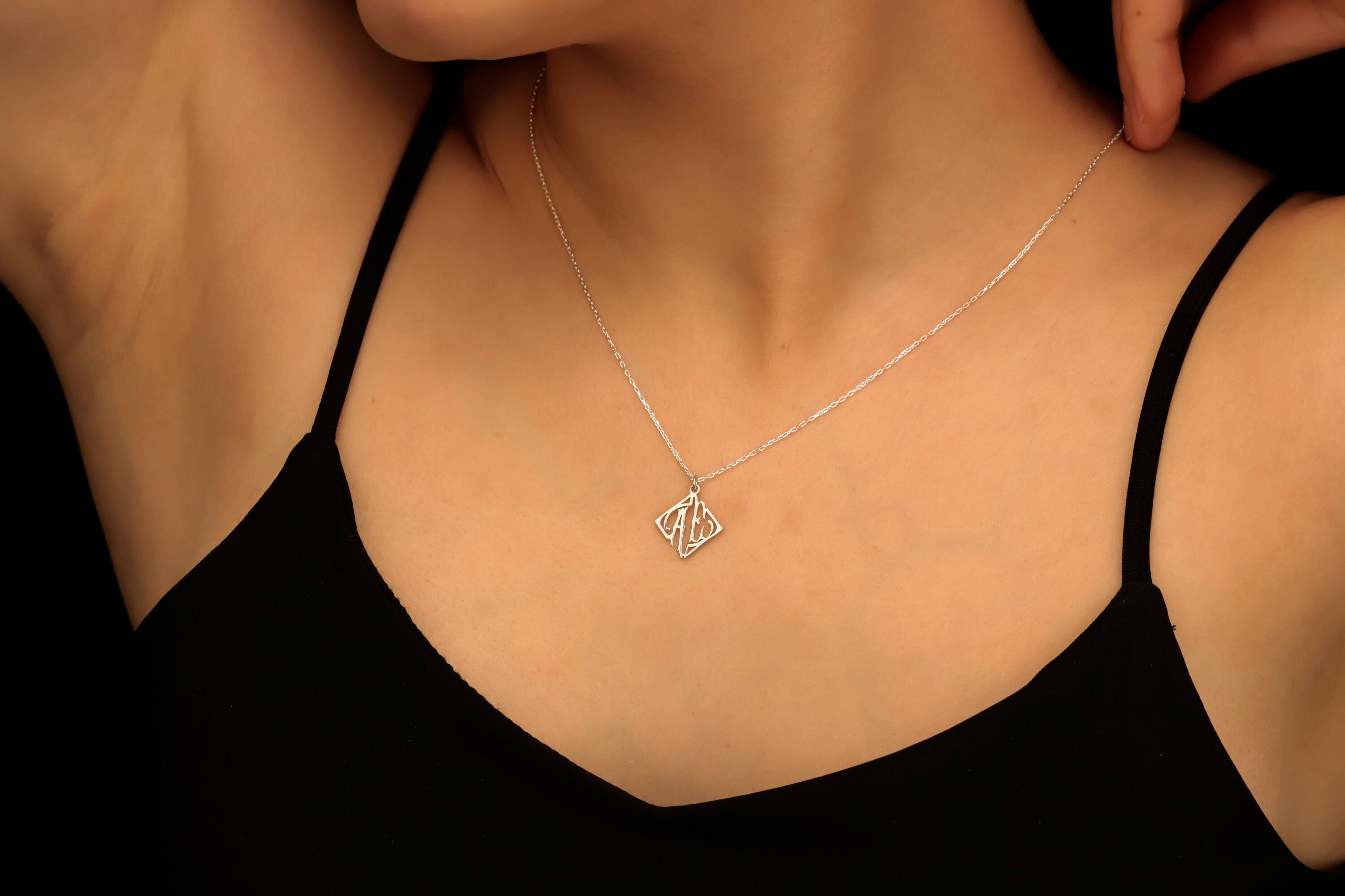 Two Letter Monogram Necklace, 14K Gold Filled Initials Pendant