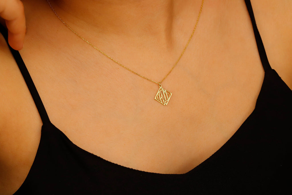 Two Letter Monogram Necklace, 14K Gold Filled Initials Pendant