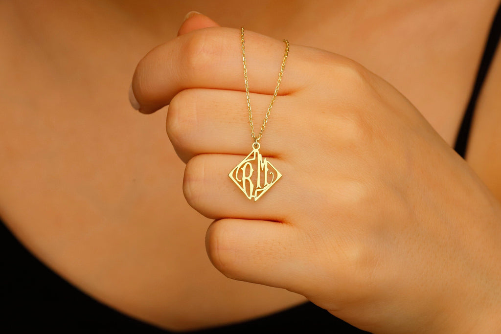 Two Letter Monogram Necklace, 14K Gold Filled Initials Pendant