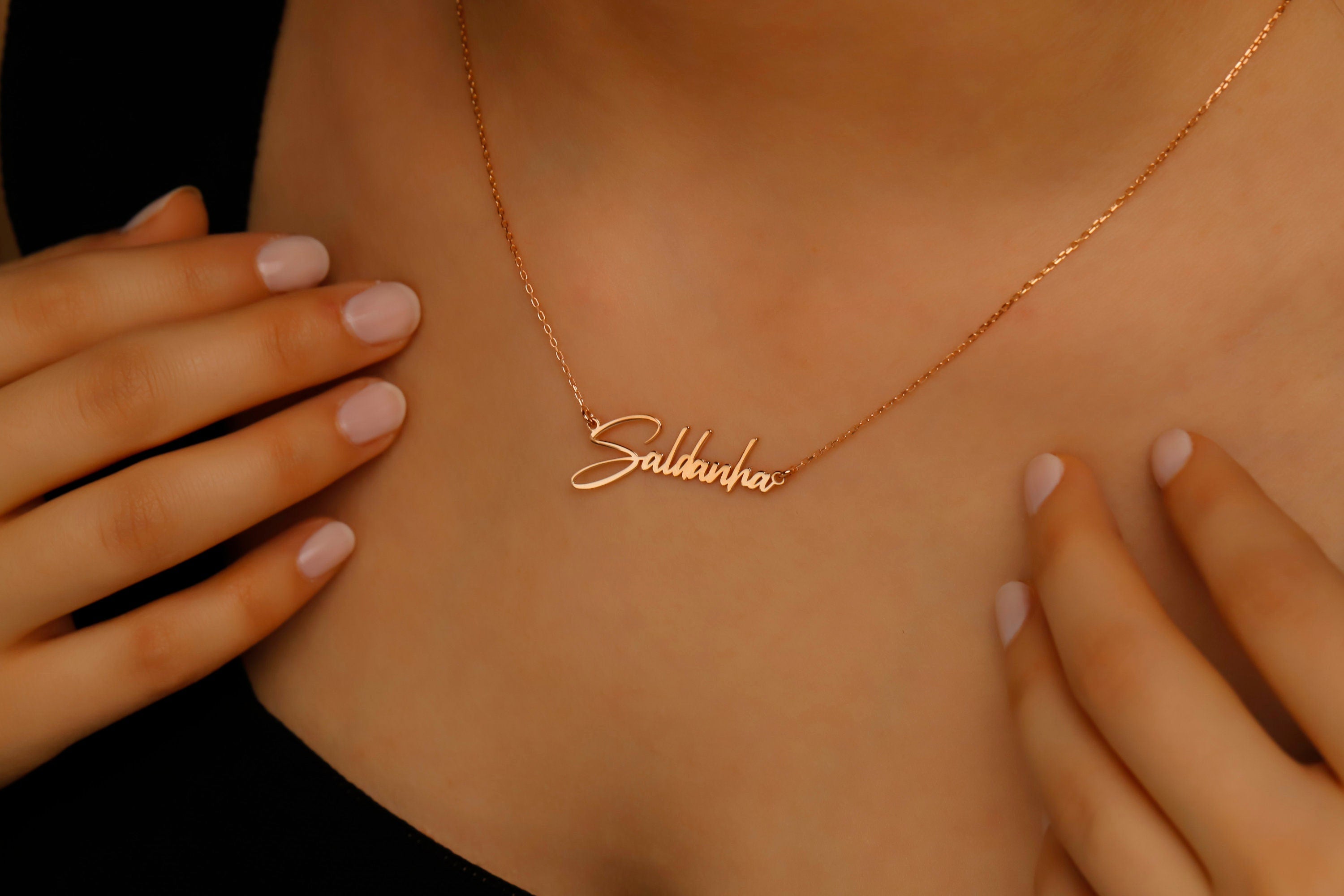 Custom Gold Name Necklace, 14K Gold Filled, Autumn Font