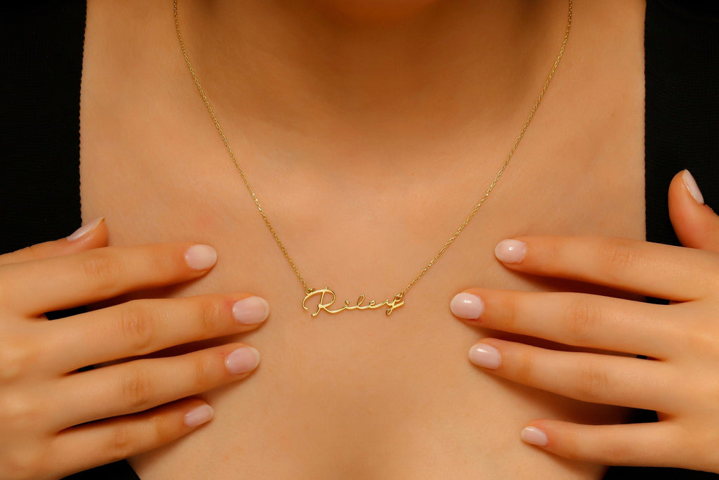 Custom Gold Name Necklace, 14K Gold Filled, Autumn Font