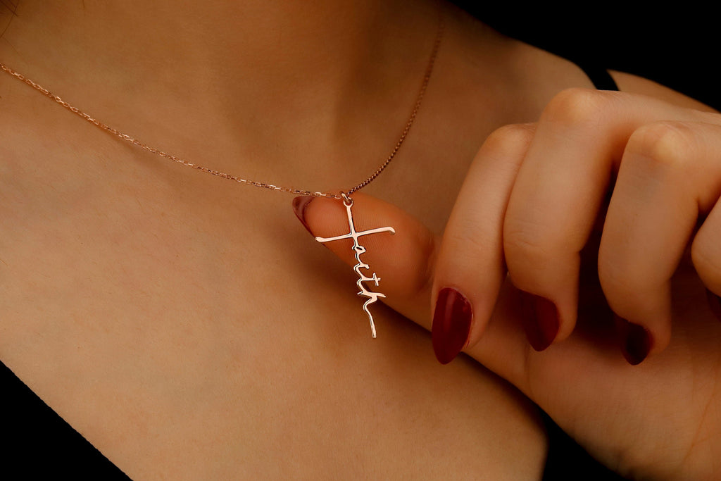 Personalized Cross Name Necklace, Sterling Silver Faith Pendant