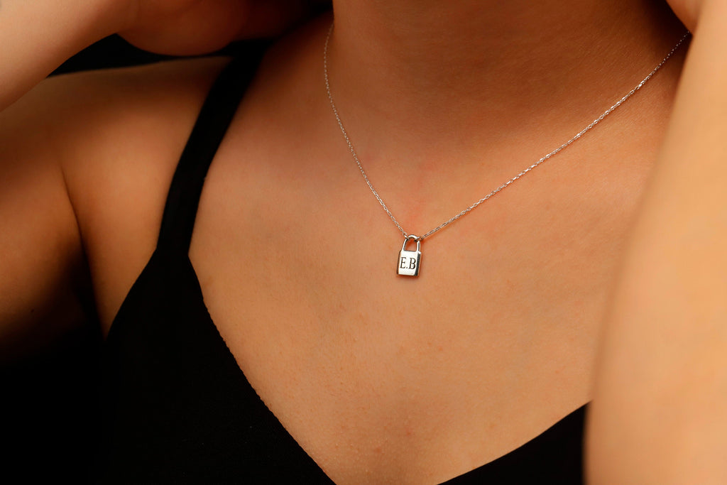 Dainty Padlock Necklace, 925 Sterling Silver Initial Lock Pendant