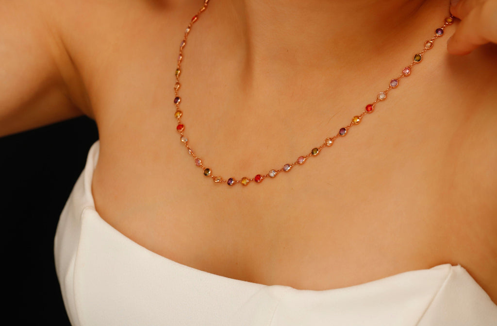 Multicolor Baguette Necklace, 925 Sterling Silver Charm Jewelry