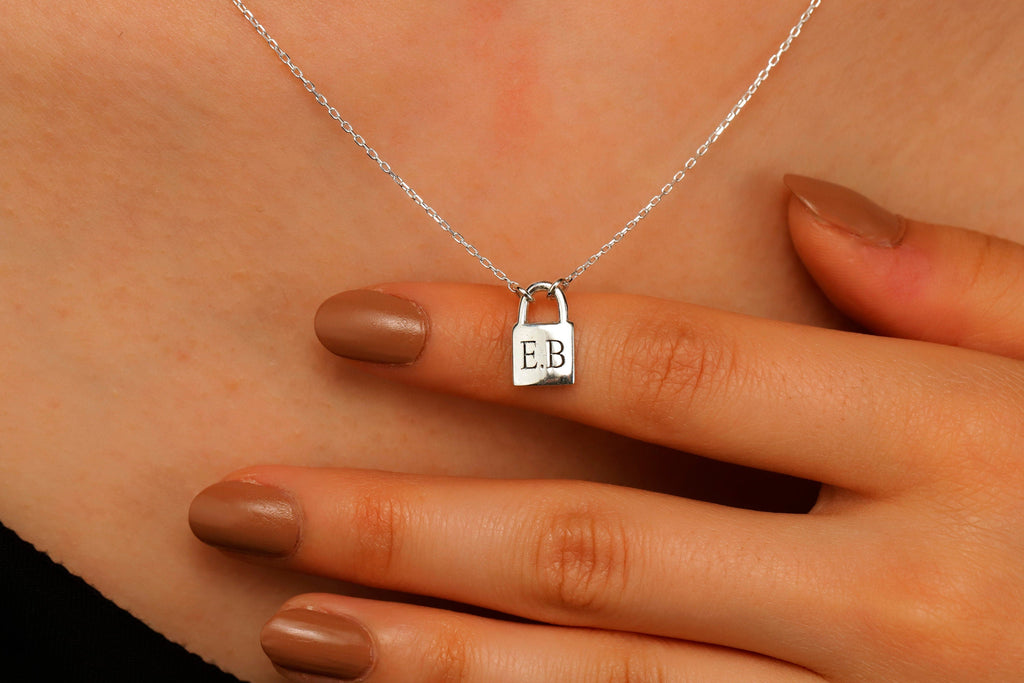 Dainty Padlock Necklace, 925 Sterling Silver Initial Lock Pendant