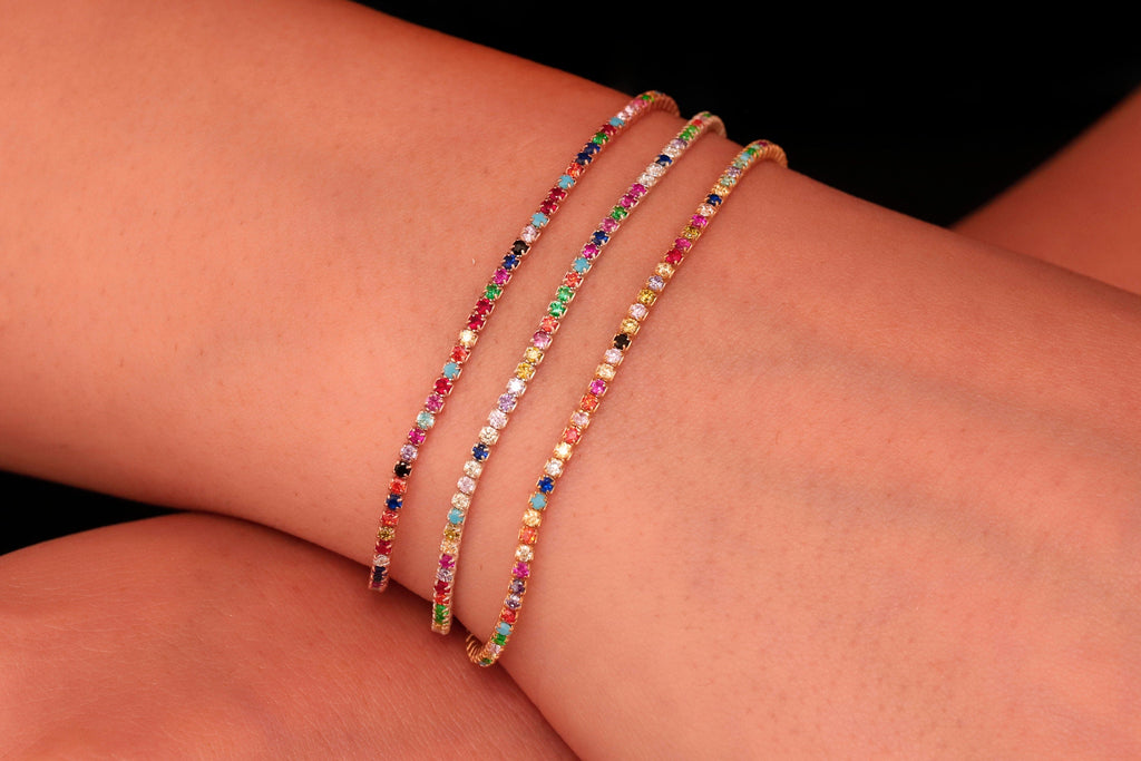 Rainbow Bead Bracelet, Sterling Silver Multicolor Beaded Bracelet