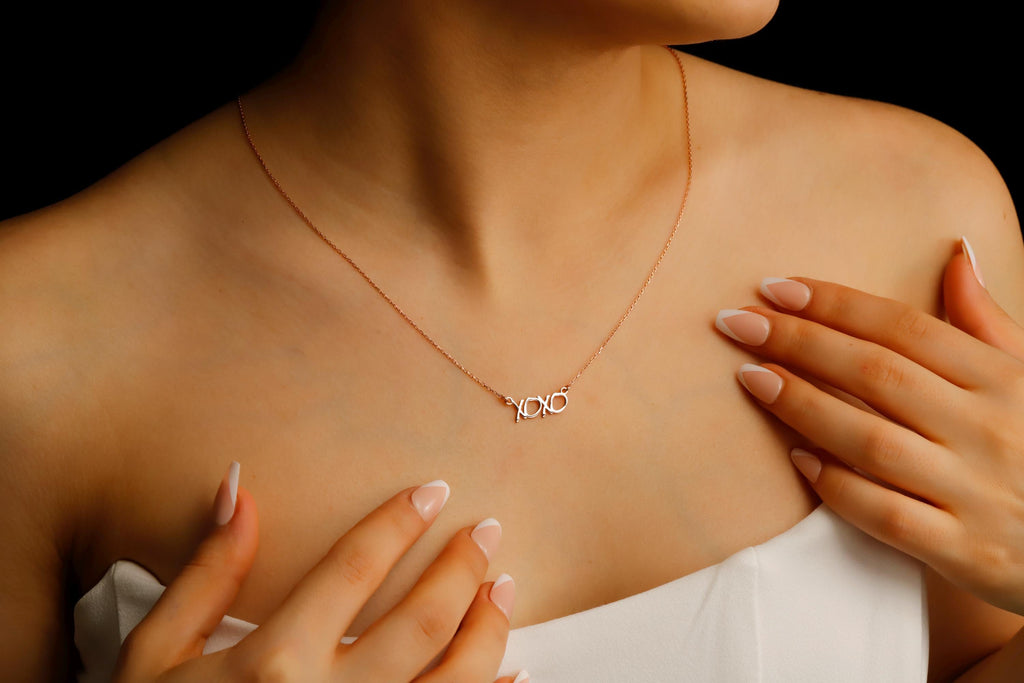 Xoxo Gold Pendant Necklace, 925 Sterling Silver Hugging Necklace
