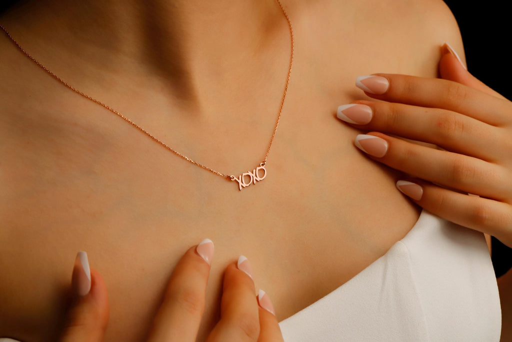 Xoxo Gold Pendant Necklace, 925 Sterling Silver Hugging Necklace