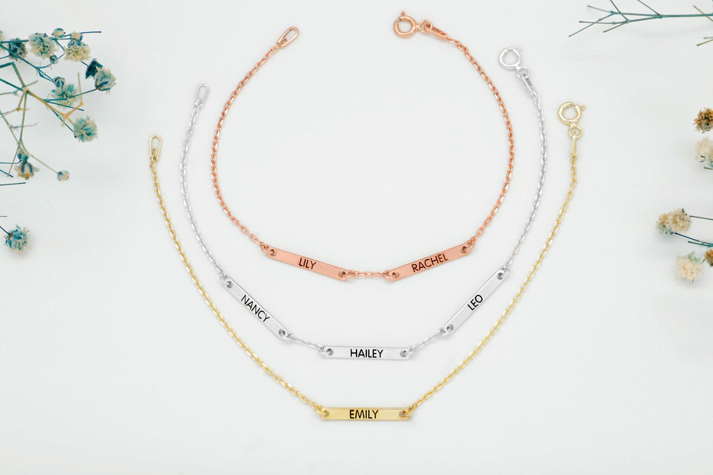 Personalized Bar Bracelet, Sterling Silver Engraved Name For Her